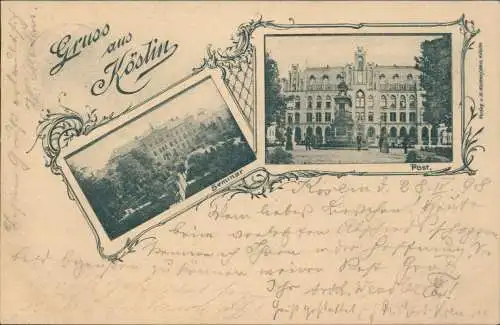 Postcard Köslin Koszalin 2 Bild Seminar Post 1898  Pommern Pomorskie