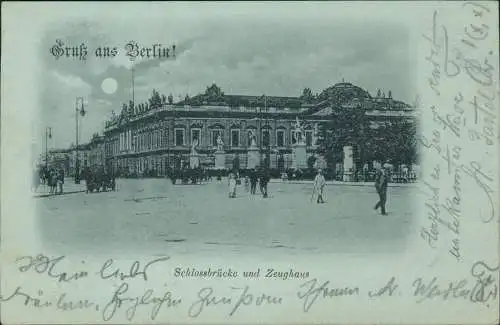 Berlin Schlossbrücke und Zeughaus Mondscheinlitho 1898  gel. nach Colberg