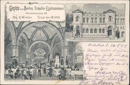 Ansichtskarte Mitte-Berlin 2 Bild Eiskeller-Etablissement Chausseestraße 1898