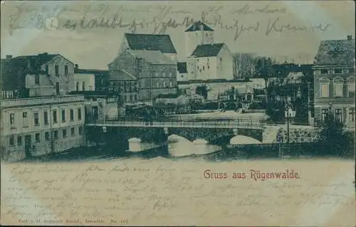 Postcard Rügenwalde Darłowo Stadtpartie Brück Mondschein 1898  Pommern Pomorskie