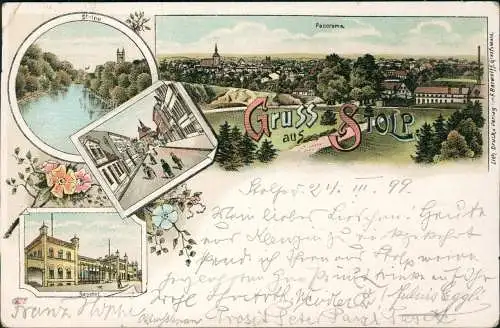 Postcard Litho AK Stolp Słupsk Stadt Fluß Straße 1899   Pommern Pomorskie