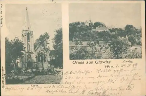 Postcard Glowitz Pommern Główczyce 2 Bild Stadt Kirche 1899  b Stolp Slupsk