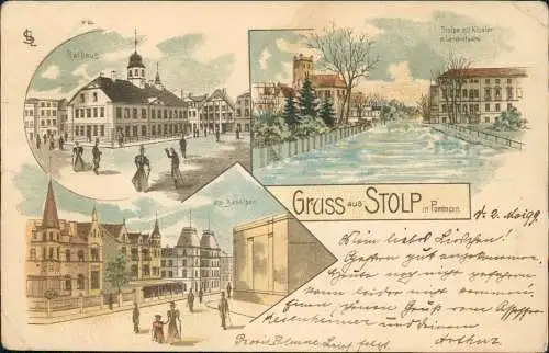 Postcard Litho AK Stolp Słupsk Gruss aus Stolpe Kloster Bahntor 1899   Pommern