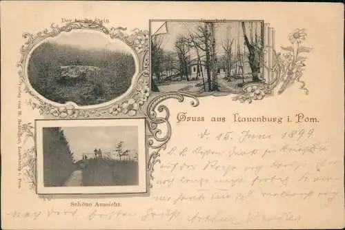 Postcard Lauenburg (Pommern) Lębork Jägerhof breiter Stein 3 Bild 1899