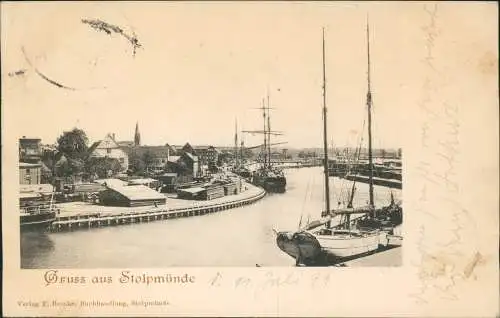 Stolpmünde Ustka Hafen Holzlager Stadt Segelschiffe 1899  Bahnpost Stolp