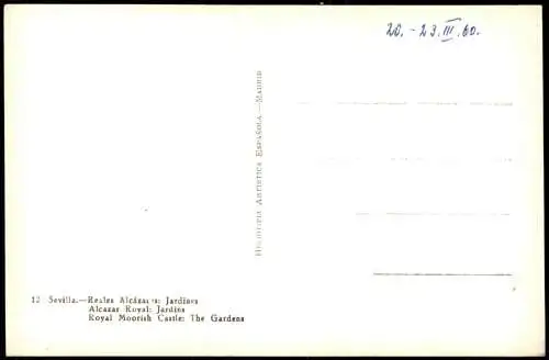 Postales Sevilla Reales Jardines Alcazar Royal Jardins 1960