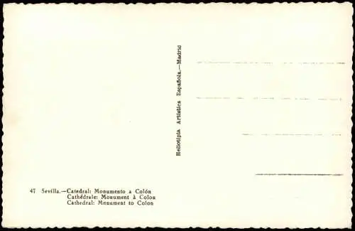 Postales Sevilla Catedral Monumento a Colón 1960