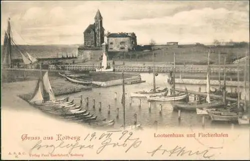 Kolberg Kołobrzeg Lootsenhaus Fischer  1899  Pommern Bahnpost Cöslin Pommern