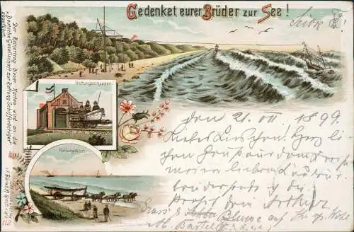 Litho AK Stolpmünde Ustka Seenotrettung Rettungsschuppen 3 Bild Pommern 1899