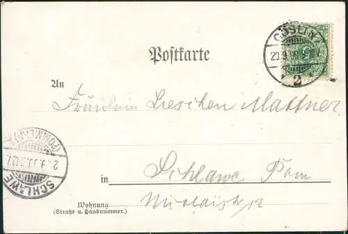 Schöne Frau mit Krug - Künstlerkarte Mondschein 1899  Stempel Schlawe Pommern