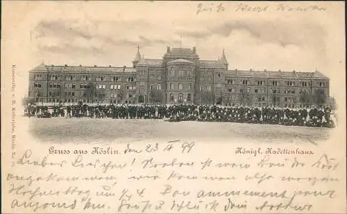 Postcard Köslin Koszalin Soldaten vor dem Königl. Kadettenhaus. 1899  Pommern