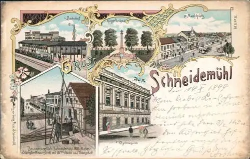 Litho AK Schneidemühl Piła   Bahnhof Brunnenunglück Markt 1899   Grenzmark