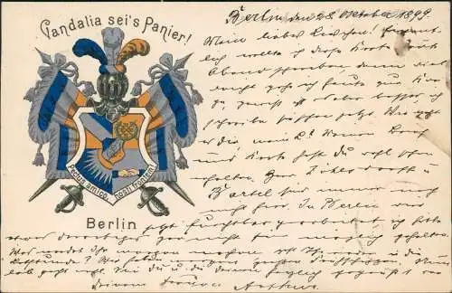 Ansichtskarte Berlin Vandalia Heraldik Wappen Studentika 1899