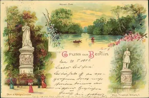 Ansichtskarte Litho AK Berlin Neuer See Denkmal Fr. Wilhelm II 1899