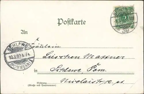 Ansichtskarte  Künstlerkarte Landschaft 1900  Ankunftsstempel Schlawe Pommern