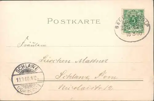 Ansichtskarte  Künstlerkarte Veilchen 1900  Bahnpoststempel Berlin Stolp