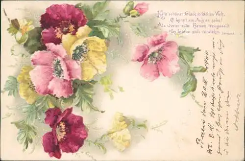 Ansichtskarte  Künstlerkarte Blumen 1900  gel. Ankunftsstempel Schlawe Pommern