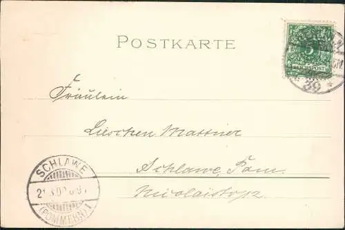 Ansichtskarte  Künstlerkarte Blumen 1900  gel. Ankunftsstempel Schlawe Pommern