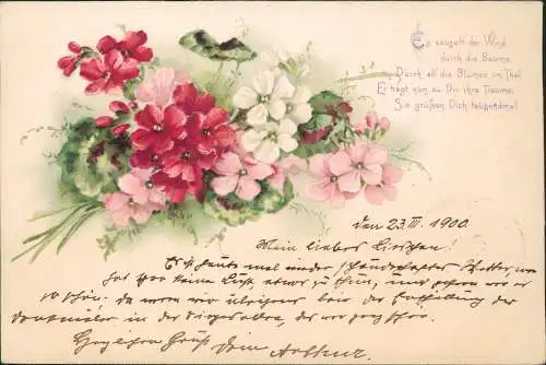 Ansichtskarte  Künstlerkarte Blumen  säuselt Wind 1900  Stempel Schlawe Pommern