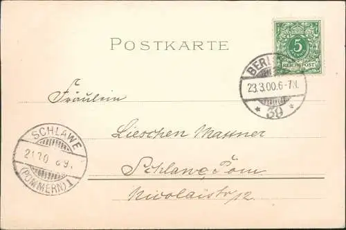 Ansichtskarte  Künstlerkarte Blumen  säuselt Wind 1900  Stempel Schlawe Pommern