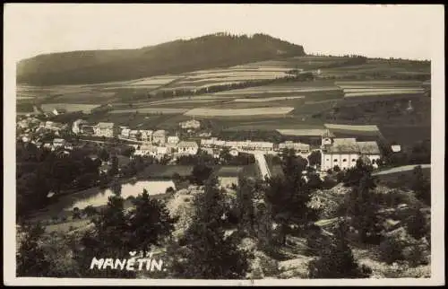 Postcard Manetin Manětín Totale 1939  b. Plzeň Pilsen