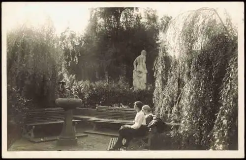 Postcard Bohdanetsch Lázně Bohdaneč Parkpartie Brunnen Statue 1938