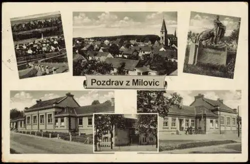 Postcard Milowitz Milovice nad Labem Kaserne Statue Panorama 1939