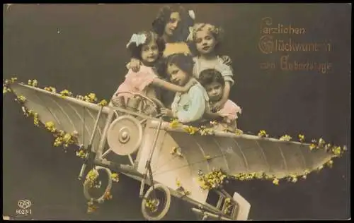 Ansichtskarte  Geburtstag Birthday Mädchen im Flugzeug Fotokunst 1915