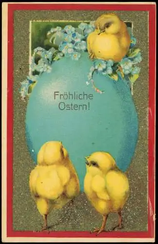 Ansichtskarte  Ostern Eastern Veilchen Küken 1918 Silber  Stempel Zollenspieker