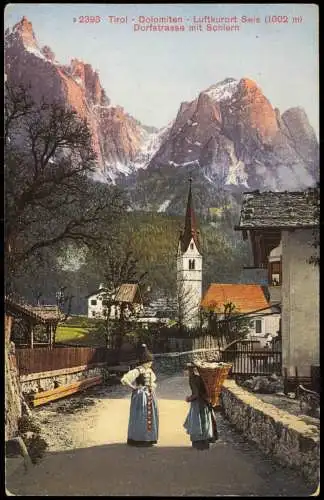 Cartoline Seis am Schlern Siusi allo Sciliar Dorfstrasse Frauen 1912 Südtirol