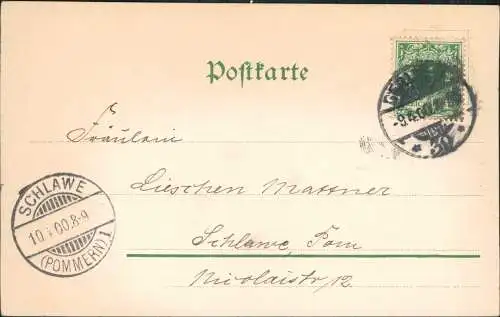 Ansichtskarte  Künstlerkarte Blumen Windmühle 1900  gel. Stempel Schlawe Pommern