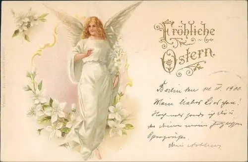 Ansichtskarte  Glückwunsch Ostern / Eastern Engel Angel Goldschrift 1900