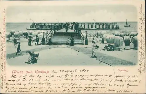 Postcard Kolberg Kołobrzeg Seesteg Strandkörbe Treppe 1900  Pommern