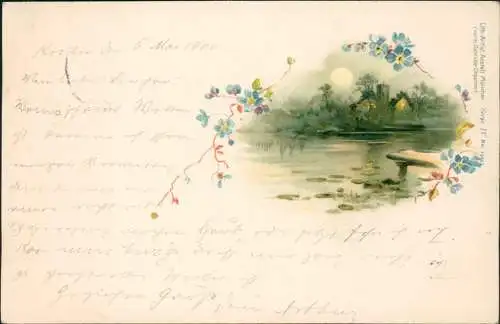 Ansichtskarte  Künstlerkarte Idyll Mondschein 1900  gel. Stempel Köslin Pommern