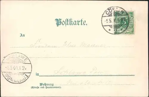 Ansichtskarte  Künstlerkarte Idyll Mondschein 1900  gel. Stempel Köslin Pommern