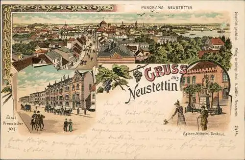 Litho AK Neustettin Szczecinek Stadt Hotel Denkmal Gruss aus 1900   Pommern