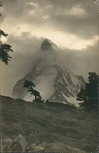 Ansichtskarte Zermatt Matterhorn Alpen Stimmungsbild am Abend Fotokunst 1930