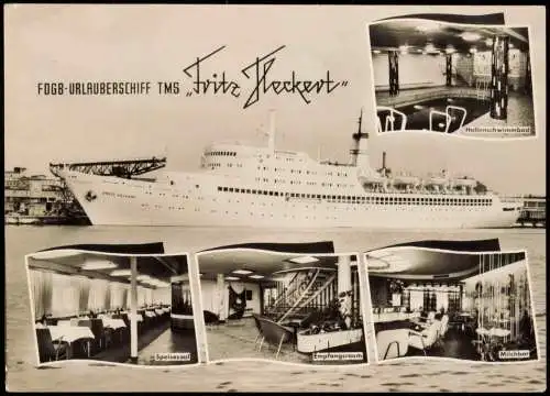 Ansichtskarte  Schiff TMS Fritz Heckert DDR mit Innenansichten 1961