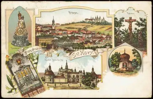 Litho AK Pribram / Freiberg in Böhmen Totale Kalvarie Kostel 1909