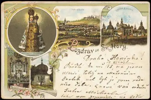 Litho AK Pribram / Freiberg in Böhmen Maria Stadt Chram R Marie 1909