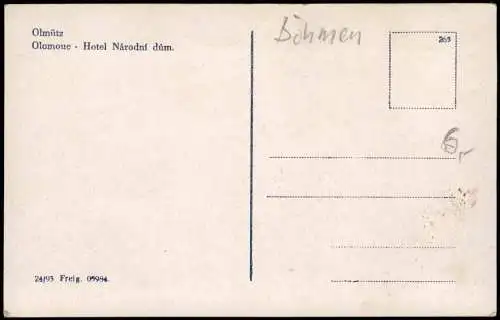 Postcard Olmütz Olomouc Hotel Národní dům. 1940