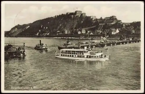 Ehrenbreitstein-Koblenz Behelfsbrücke Dampfer Fahrgastschiff 1938