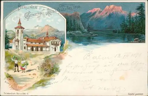 Ansichtskarte Litho AK Berlin Gewerbe-Ausstellung Alpen Panorama 1896