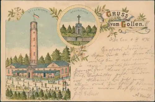 Litho AK Köslin Koszalin Gollen Kreuz Turm 2 Bild Vorläufer AK Pommern 1896