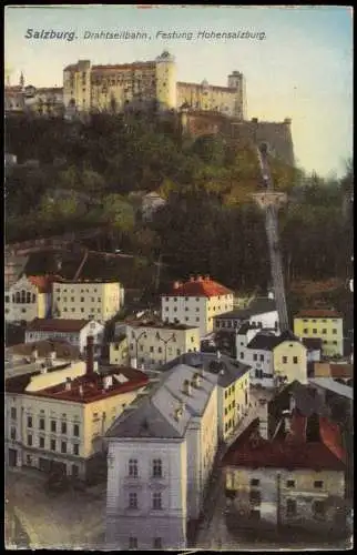 Ansichtskarte Salzburg Drahtseilbahn, Festung Hohensalzburg 1914