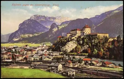 Kufstein Photochromiekarte Stadt gegen das Kaisergebirge. Tirol. 1914