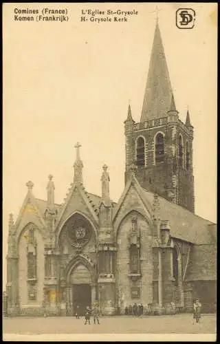 CPA Comines (Nord) L'Eglise St-Grysole 1918