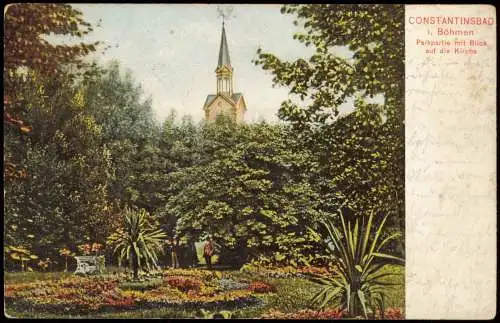 Postcard Konstantinsbad Konstantinovy Lázně Parkpartie Kirche 1906