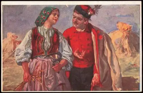 Polen Polska A. Setkowicz: Zaloty. polnische Volkstypen Trachten Bauern 1937