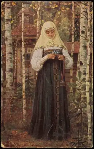 .Russland Rußland Россия W. Plotnikoff, Die Nonne Typen Birkenwald 1917